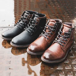 Fashion Retro Ankle Leather Men Boots High-Top Side Zipper Tooling Black Brown Boots Classic Outdoor Desert Boots Autumn Shoes