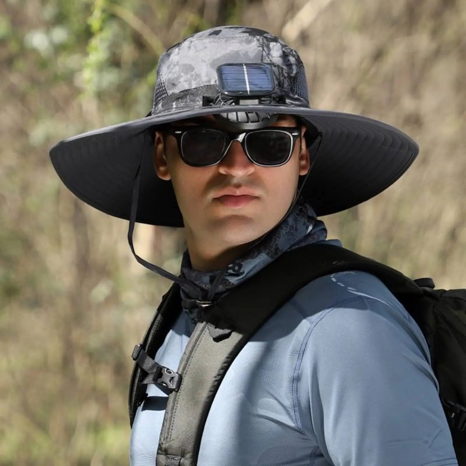 Solar Powered Fan Hat Adjustable Size Solar Fan Hat Lightweight Windproof Chin Strap for Fishers, Camping, Gardening