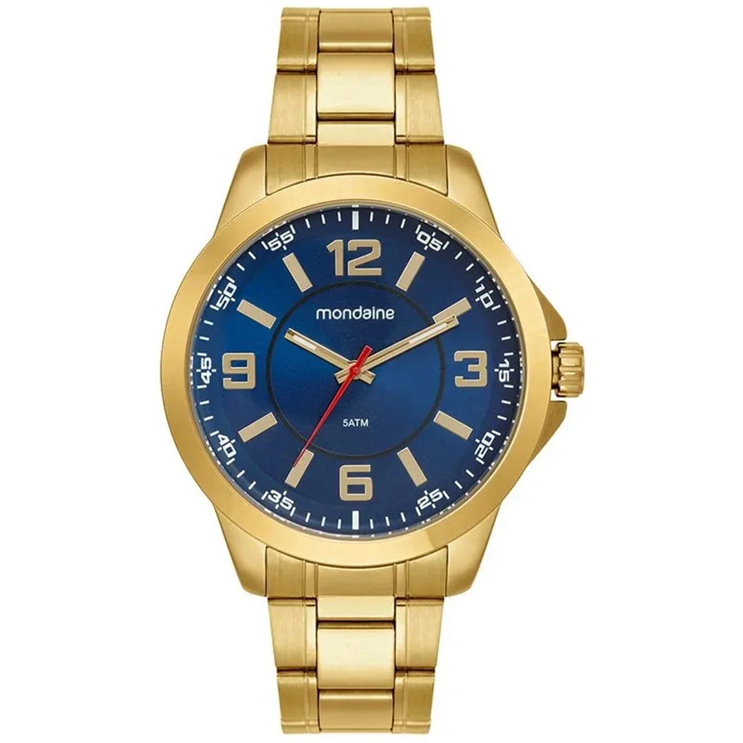 Relógio Mondaine Masculino Dourado Fundo Azul 99747GPMVDE1