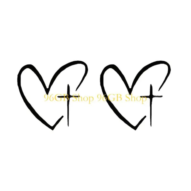 96GB Stylish Heart With Crossed Pattern Auto Rearview Mirror Sticker Decal Tear Resistant Fade Proof Quick Installation