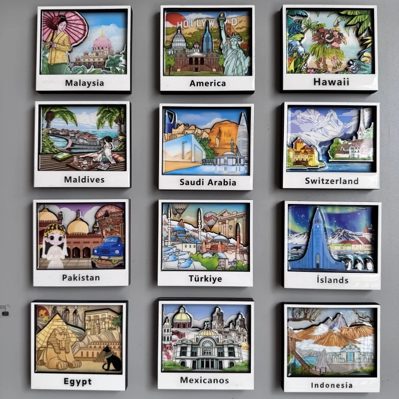 Wood Picture frame fridge magnets Malaysia Turkey Maldives  Hawaii Islands Saudi Arabia Egypt Brazil Korea Fiji Mexico Vietnam