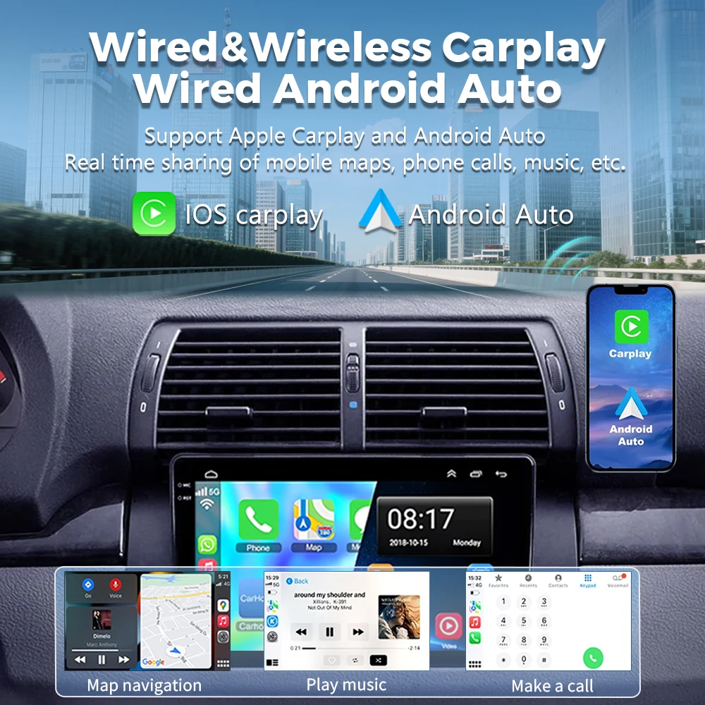 أندرويد 15 Carplay السيارات 2K شاشة راديو السيارة مشغل وسائط متعددة لسيارات BMW 5 E39 1995-2003 E53 X5 M5 2din Autoradio وحدة رئيس ستيريو