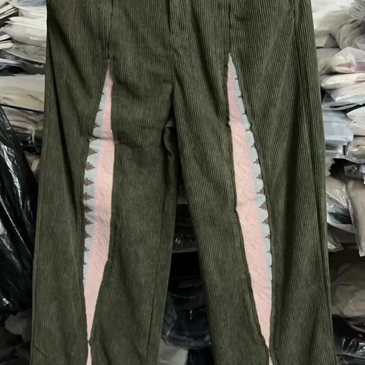 Y2k خمر سروال قصير أخضر للنساء القوطية ثقافة فرعية الشارع الشهير سراويل تقليدية Harajuku بنطال ذو قصة أرجل واسعة Pantalones Mujer