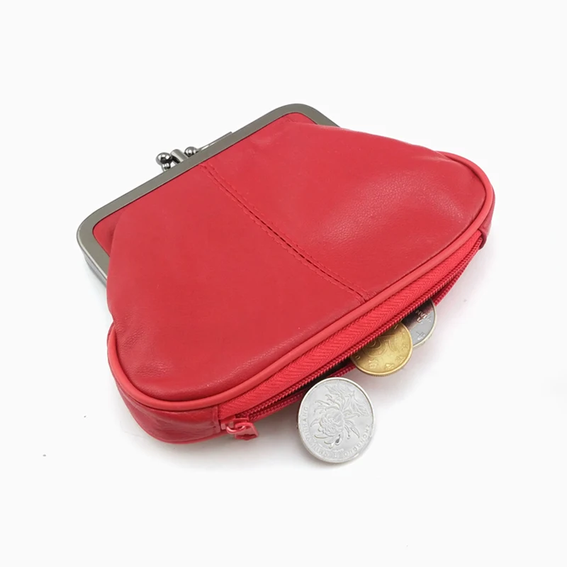 NICOLE & CO 2023Genuine Leather Coin Purse Womens Sheepskin Change Purse Metal Hasp Closure Card Holder Wallet Zipper Small Bag