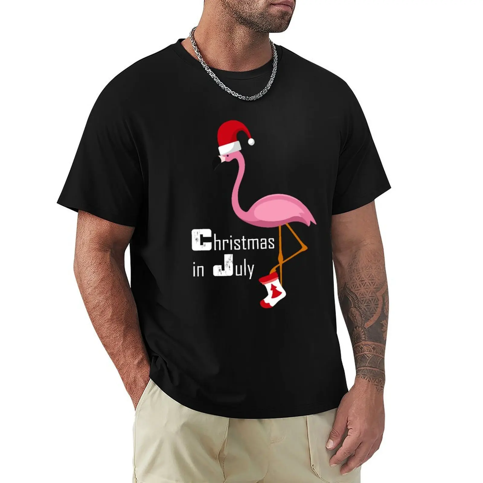 Flamingo Christmas In July | Funny Party X-mas Party Design T-Shirt plus sizes customs blanks mens t shirt graphic