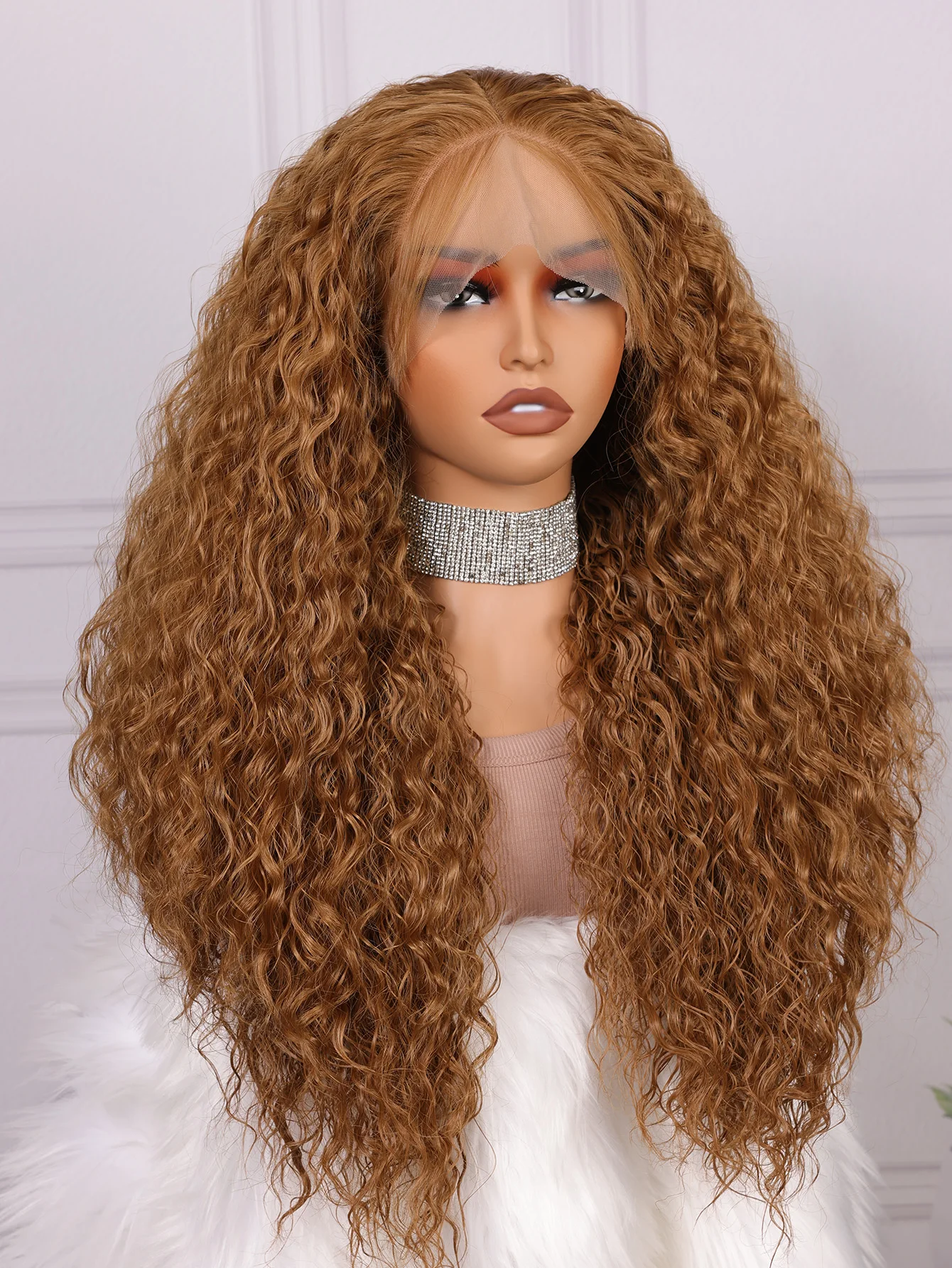 

180%Density Soft 26Inch Brown Long Kinky Curly Lace Front Wig For Women With Baby Hair Glueless Synthetic Preplucked Daily Wig