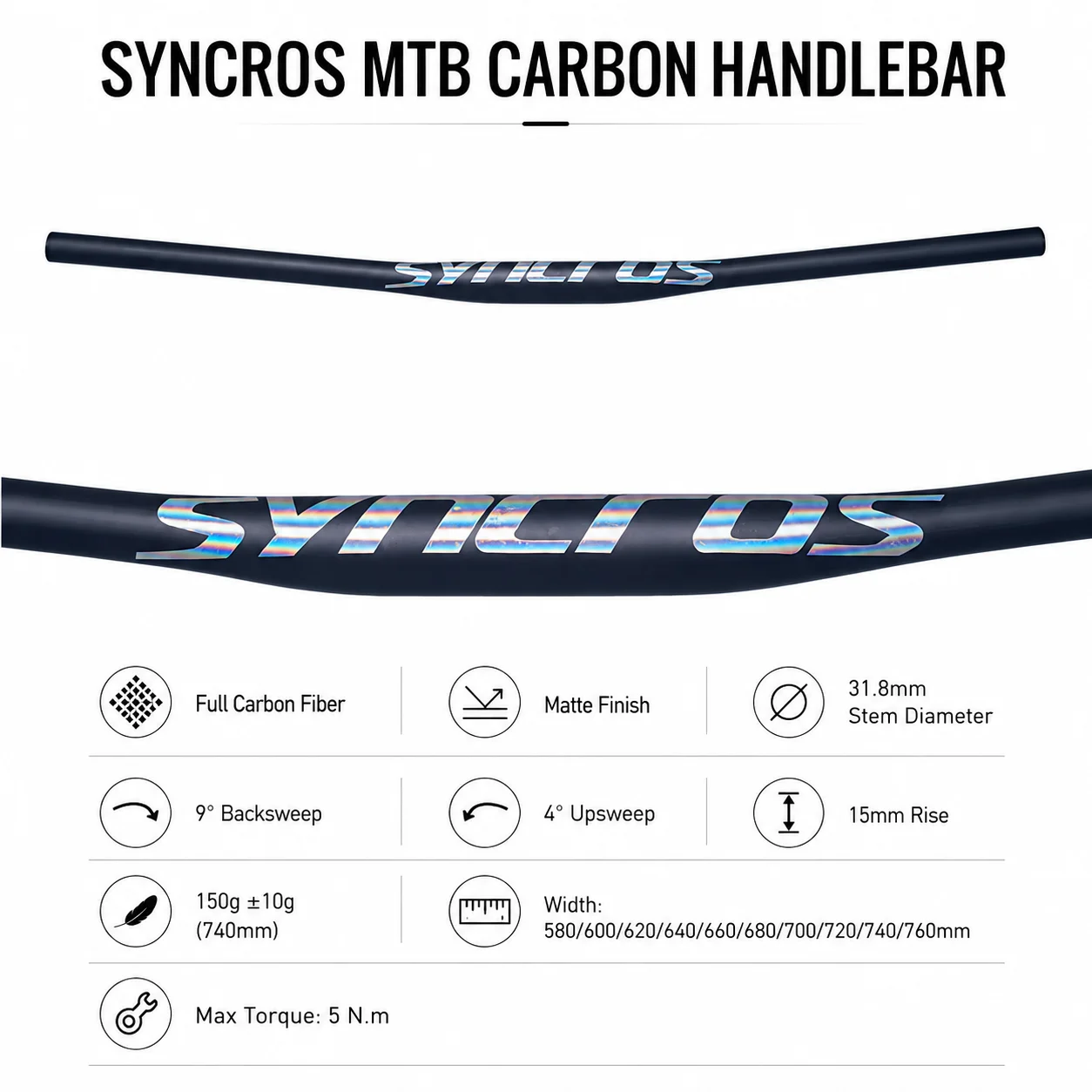

Syncros Handlebar Carbon Fiber Bicycle Handlebars MTB Bike Handlebars 31.8mm Flat Handle Bar 9 Degrees Width 580mm -760mm