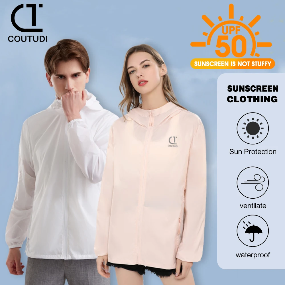 

COUTUDI UPF50 + Summer Women Sunscreen Hoodie Long-sleeved Clothing Ice Silk Breathable UV Protection Shirt Outdoor Sport Top