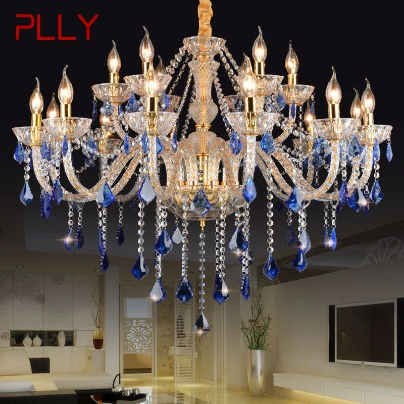 PLLY European Blue Crystal Pendent Lamp Luxury Living Room Restaurant Bedroom Villa Clothing Store Beauty salon KTV Chandelier