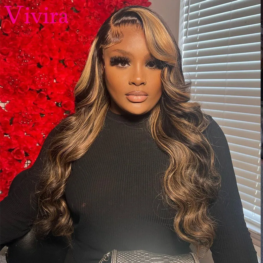 

13x6 Hd Transparent Body Wave Lace Front Wig Colored Highlight Human Hair Wigs For Women P4/27 Ombre Pre Plucked Brazilian Wigs