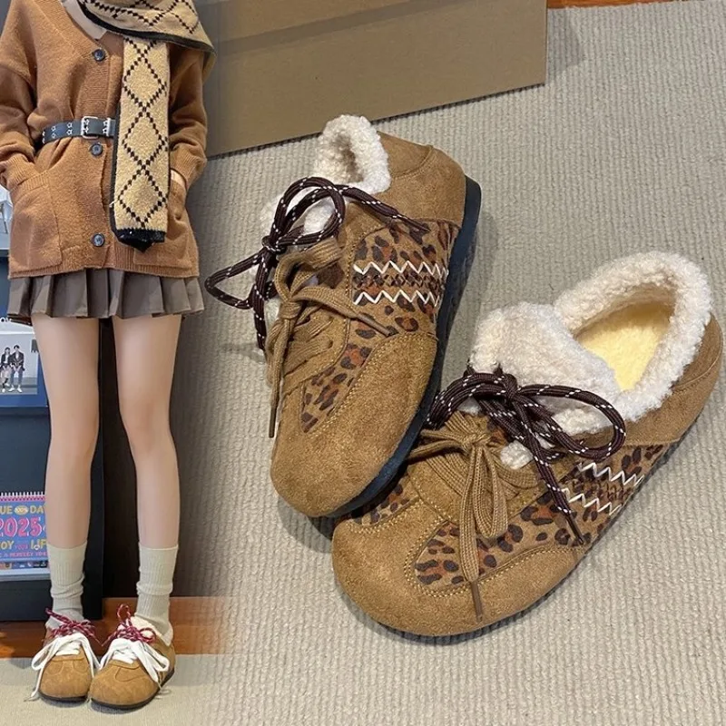 

2026 NEW Trend Genuine Leather Horsehair Women Flats Fashion Autumn Patchwork Lace Up Sneakers Leopard Dairy Cow Round Toe Shoes
