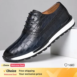 Men Shoes British Genuine Leather Shoes Comfortable Autumn 2023 New Lace Up Casual Shoes Crocodile Pattern Outdoor Men Sneakers