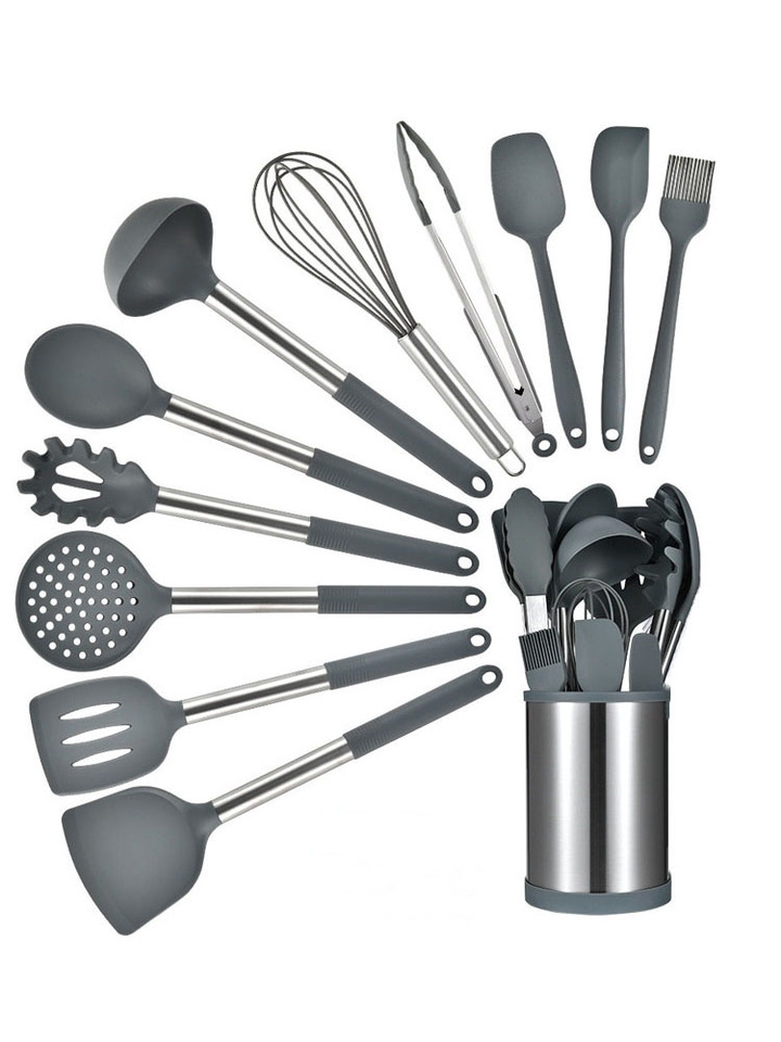  12PCS 360 Degree Rotating Base Cooking Tool Sets Non-toxic Baking Kitchen Utensils Silicone Shovel Spoon Scraper Brush Turner 