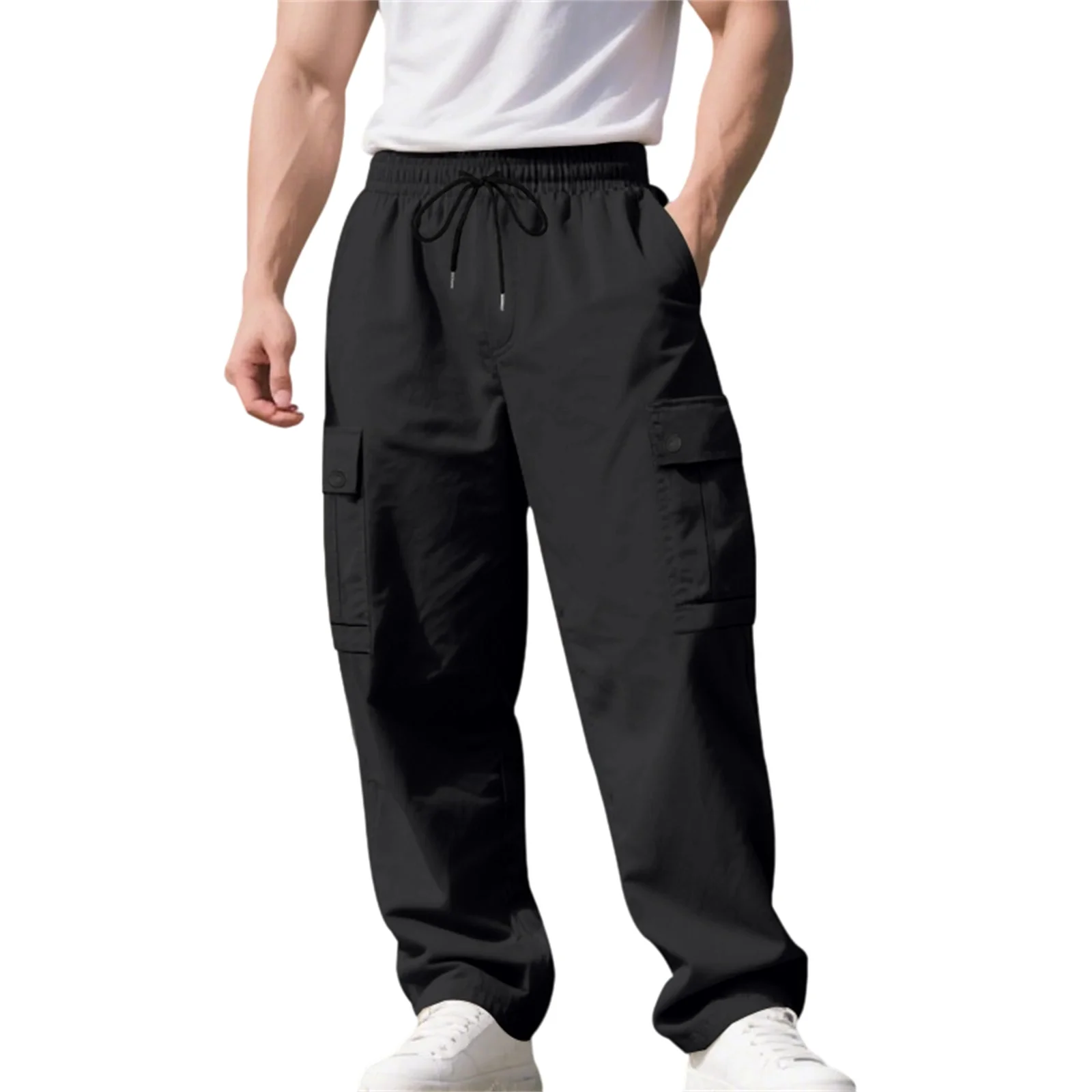 

Мужские брюки-карго с карманами Модные повседневные свободные брюки прямого кроя на шнурке