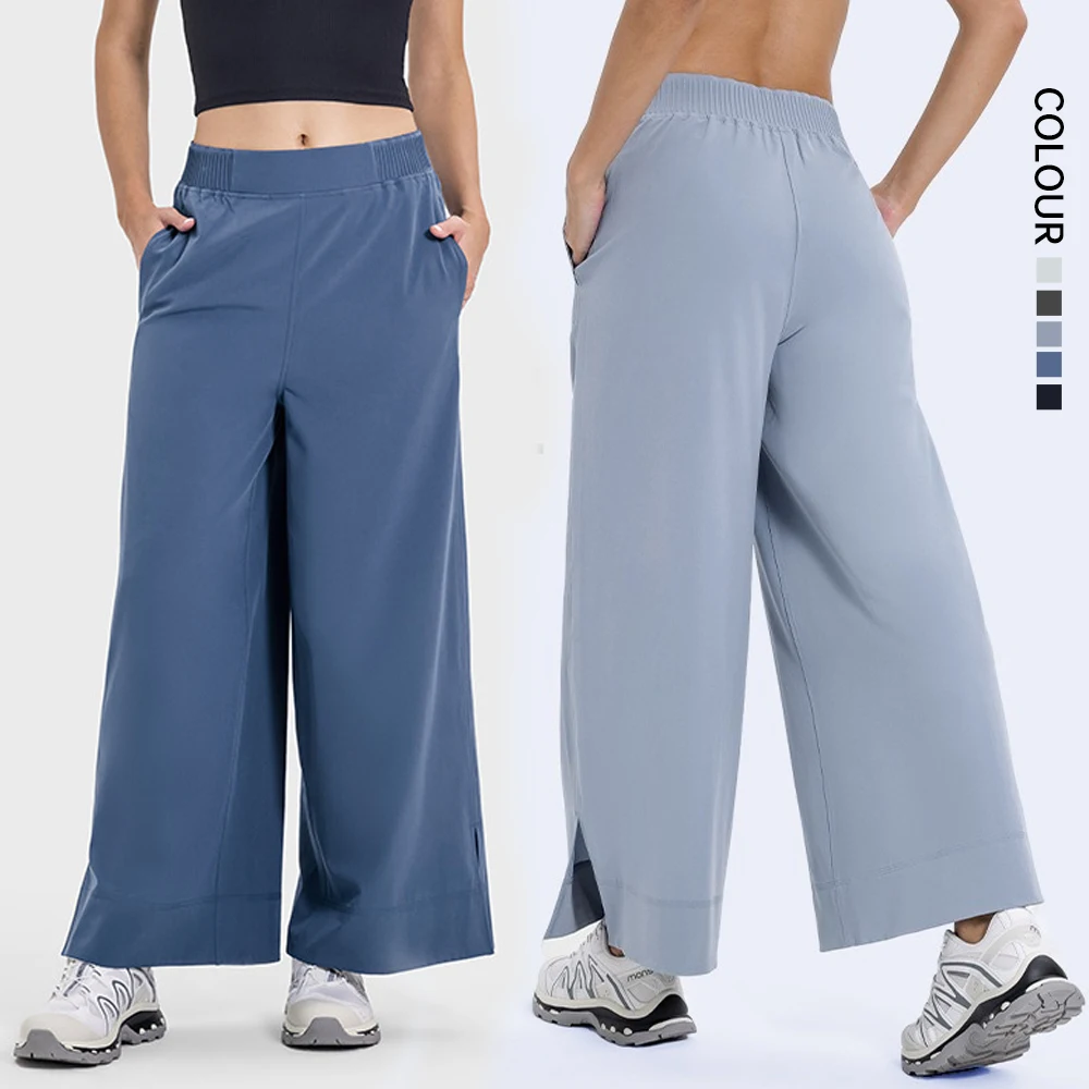 

25'' Lightweight Stretch Woven High Rise Wide Leg Cropped Pant Relaxed fit Stretchy Soft Yoga Casual Pants With Side Pocket