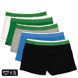 5Pcs/Lot Fashionable Green Belt Men Boxer Shorts Solid Color Men's Underwear Breathable Cotton Boyshort 3D Pouch Boxers