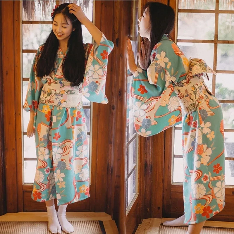 

Japan Traditional Kimono Women Bathrobe Elegant Improved Cherry Blossom Student Evening Dress Birthday Party Dance Dresseas