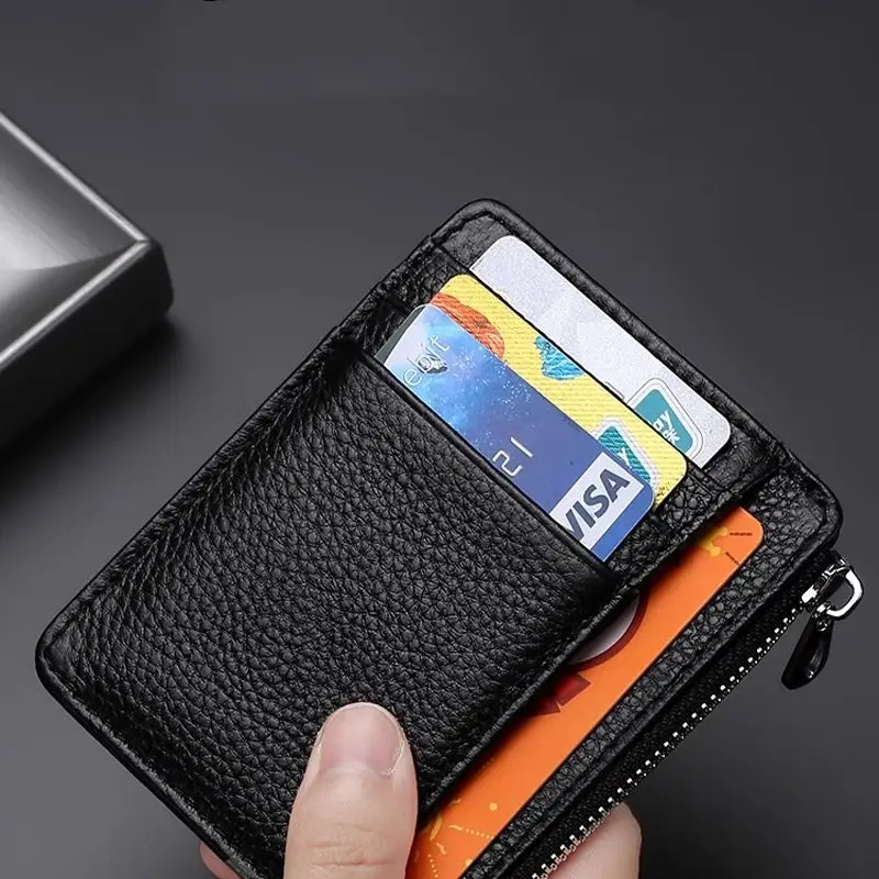 

1PC Ultra-Thin Women Men Credit ID Card Holder PU Leather Zipper Fashion Small Wallet Money Bag Case Coin Purse Women'S Wallet