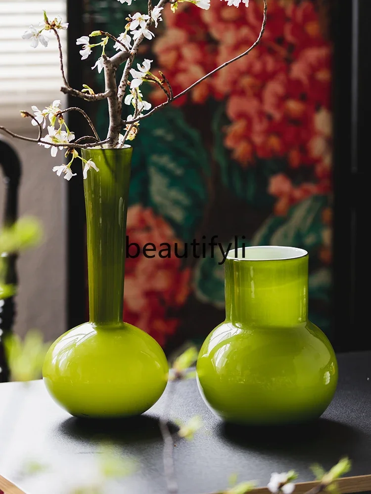 

Retro green vase ornament living room flower arrangement high-end desktop ornament flower device