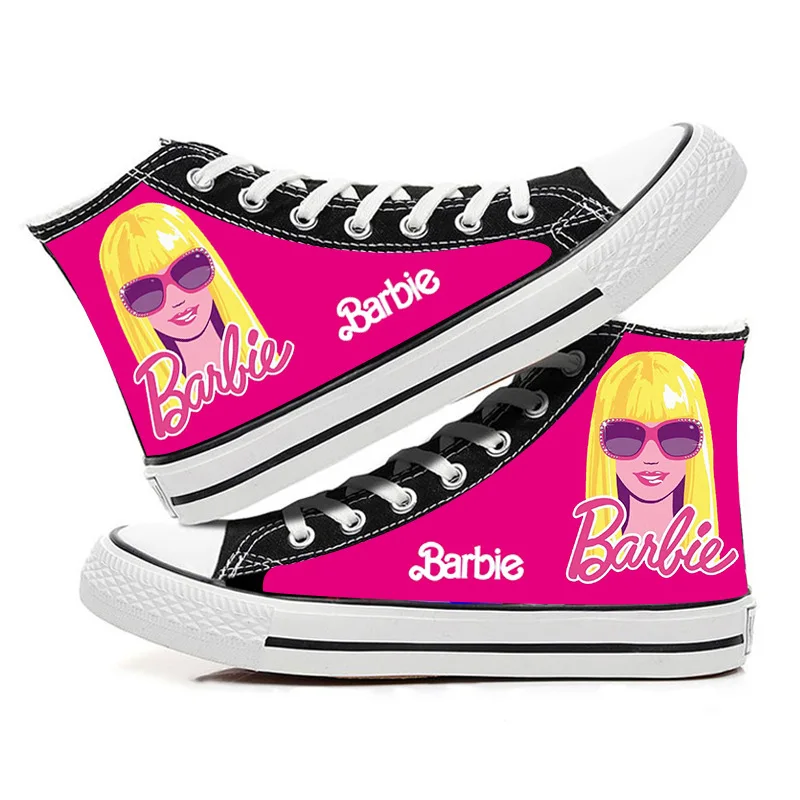 Kawaii Barbie Woman Canvas Shoes Student Casual Shoes Cartoon Cute Breathable Fashionable Versatile High Top Canvas Shoes Gift