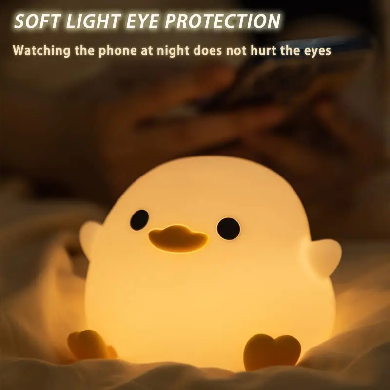 Silicone Duck LED Night Light Children\'s Birthday gift Soft Light Eye Care USB Charging Timing Automatic Clap Sleeping Lamp