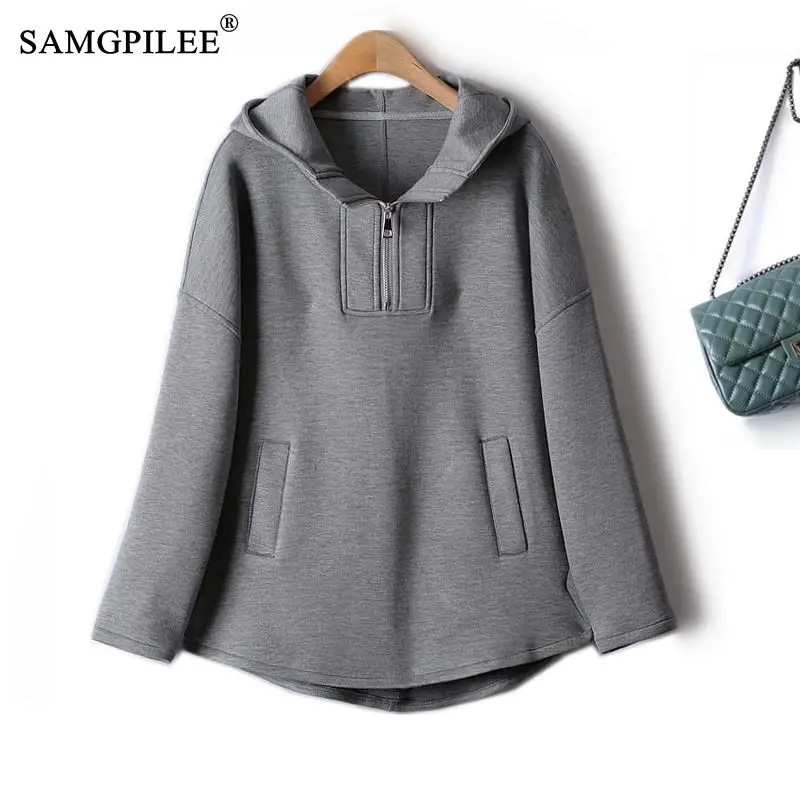 

Simple Hooded Sweatshirts 2022 Autumn Casual European Air Cotton Round Swing Loose Pullover Winter Women Sweater Female Clothing