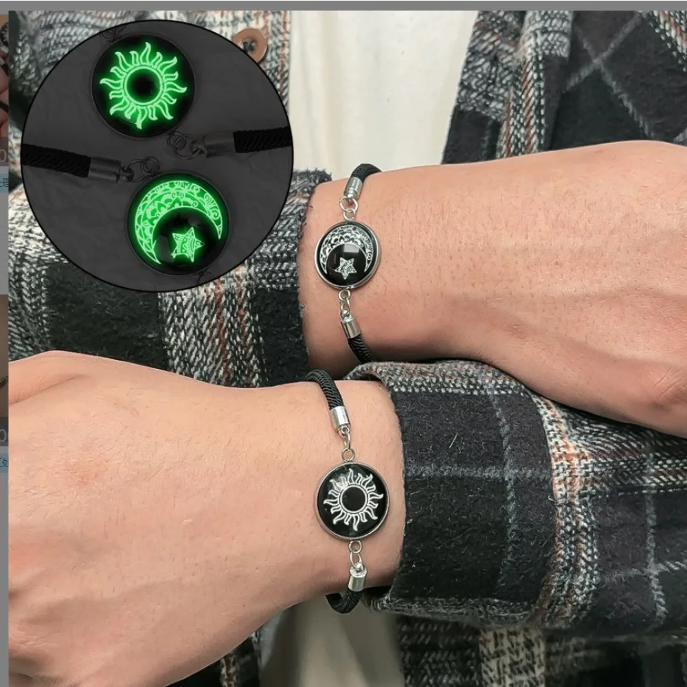 Sun Moon Couple Bracelets for Lovers, Adjustable Hand-Woven Rope Love Jewelry for Men Women, Valentine's Day Gift for Him Her