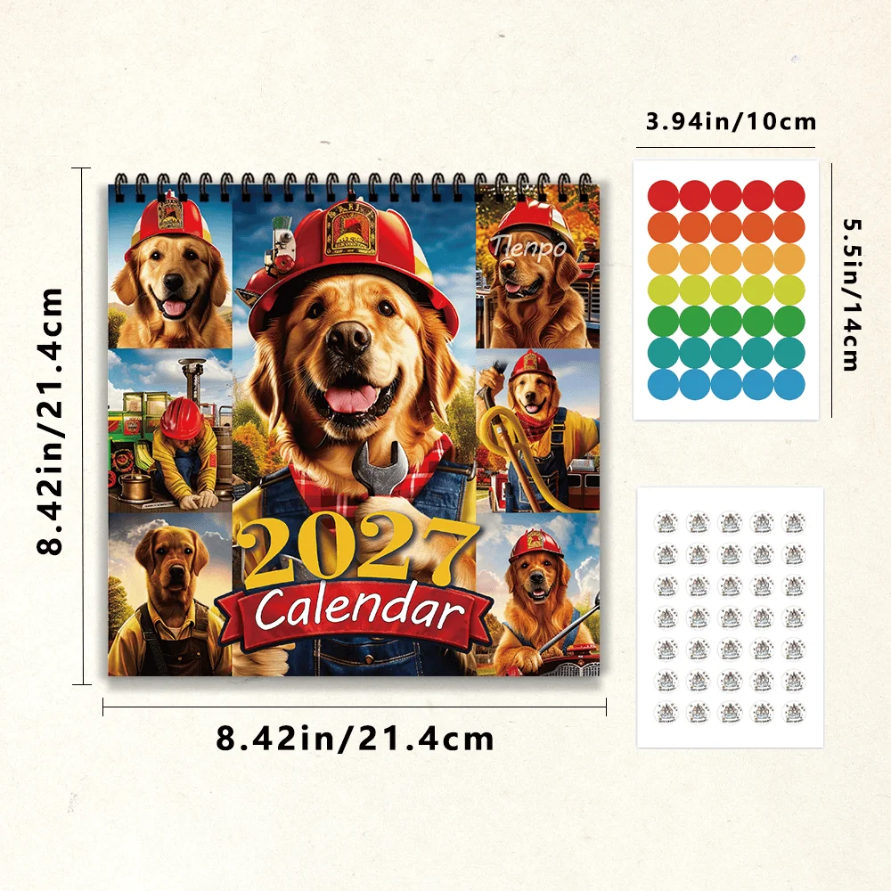 1pc 2027 Professional Theme Dog Wall Calendar,12‑Month Planner,Gift For Back‑to‑School,Christmas,New Year,Free Stickers Included