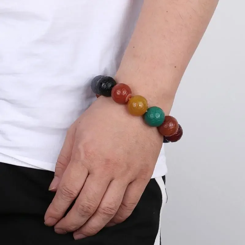 Natural Agate Xiangyun Return Pattern Duobao round Beads Duobao String Bracelet