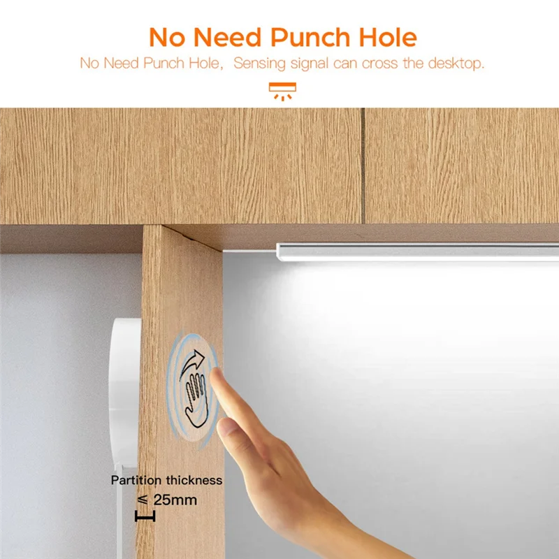 

AS94-LED Under Cabinet Light Penetrable Touch Switch Wood Hand Scan Motion Sensor Dimmable Bathroom Night Lamp Durable 40CM EU P