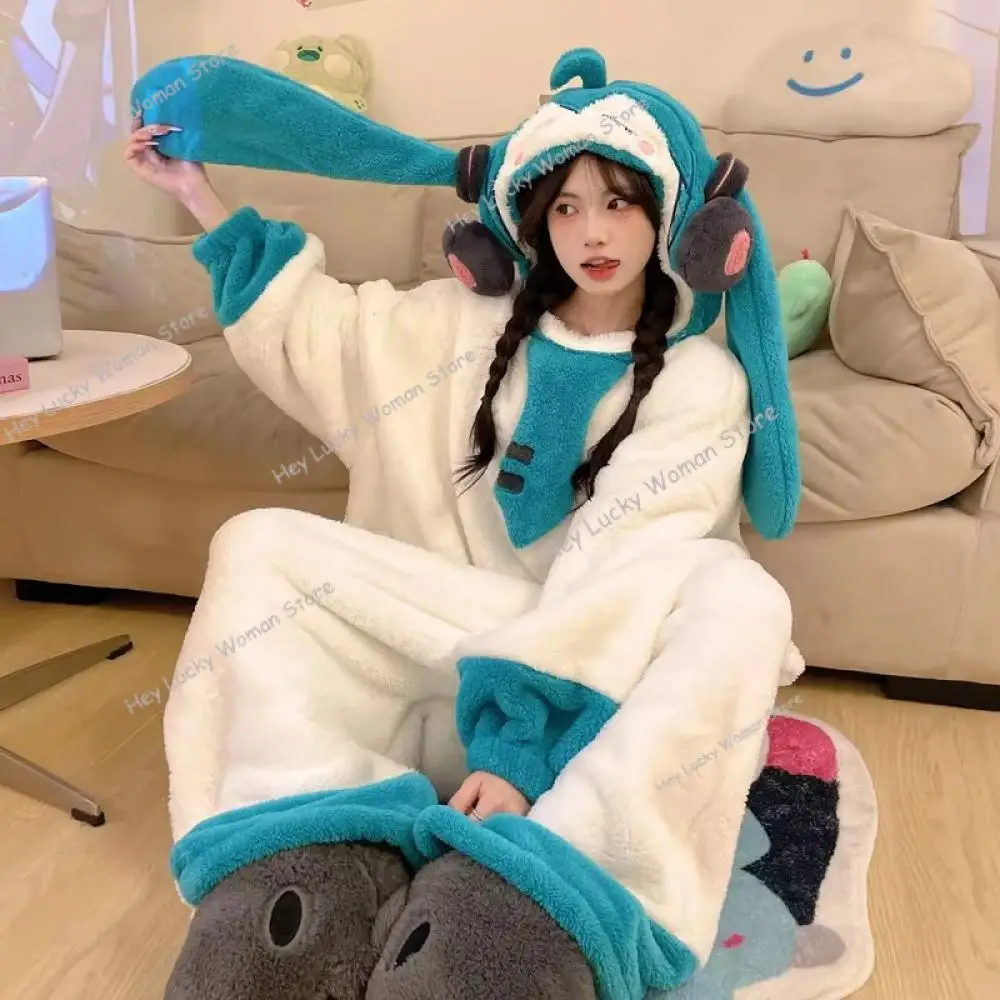 Hatsune-Robe de nuit thermique épaissie Ata ku Cartoon pour adultes, pyjama femme, combinaison de batterie, vêtements d'intérieur, vêtements de nuit, cadeaux, hiver