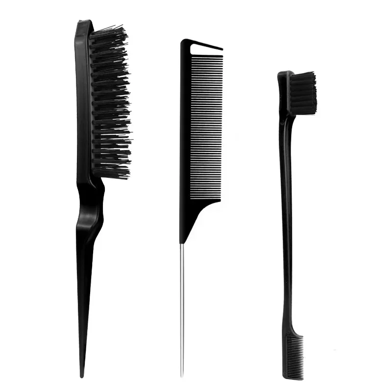 3Pcs Hair Styling Comb Set Teasing Hair Brush Triple Teasing Comb Rat Tail Combs Edge Brush Hair Tail Tools Braid Tool Loop