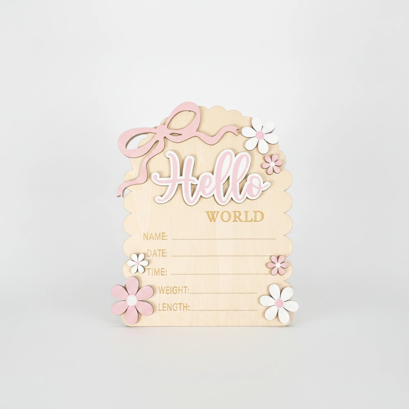 Baby Milestone Plaque with Ribbon Wooden Birth Announcement Plaque Welcome Little One Sign Floral Signs Natural for Newborns