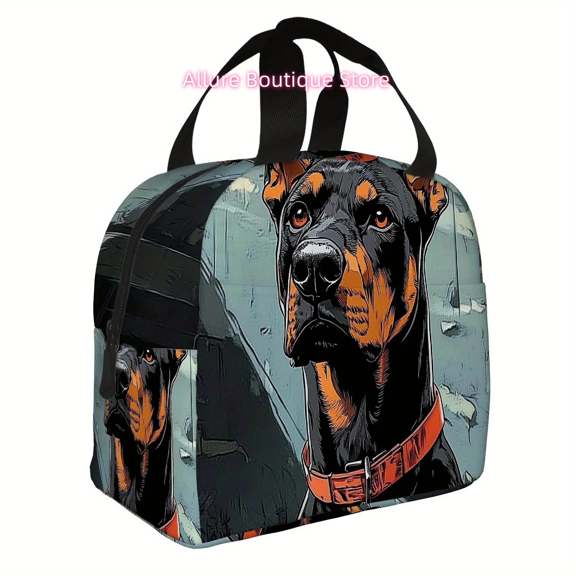 1pc, Doberman Dog with Red Collar Printed Thermal Bag, Insulation Bag, Insulated Bag. Not for Food Contact. Suitable for Home, R