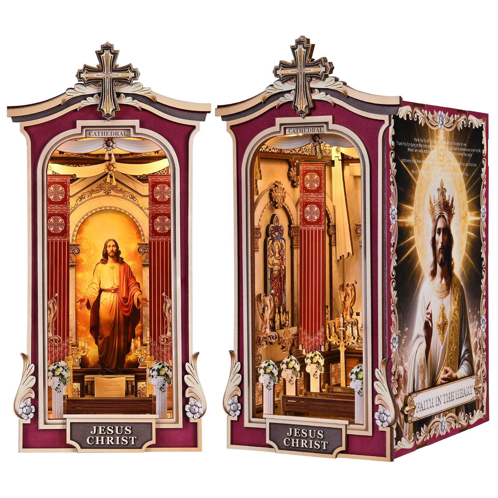 Book Nook Kit Cathedral DIY 3D Puzzle Classic Wooden Nativity Scene Ornament Bookshelf Dollhouse Model Bookend Building Home Dec