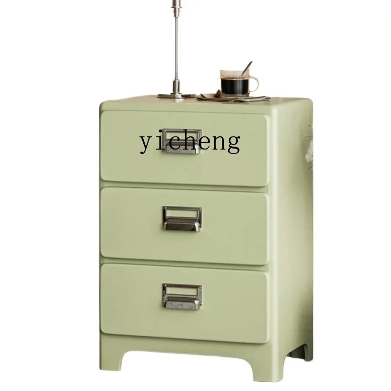 Zf Retro Bedroom Bedside Table Living Room Side Cabinet Three-Drawer Cabinet Bedside Table Metal Storage