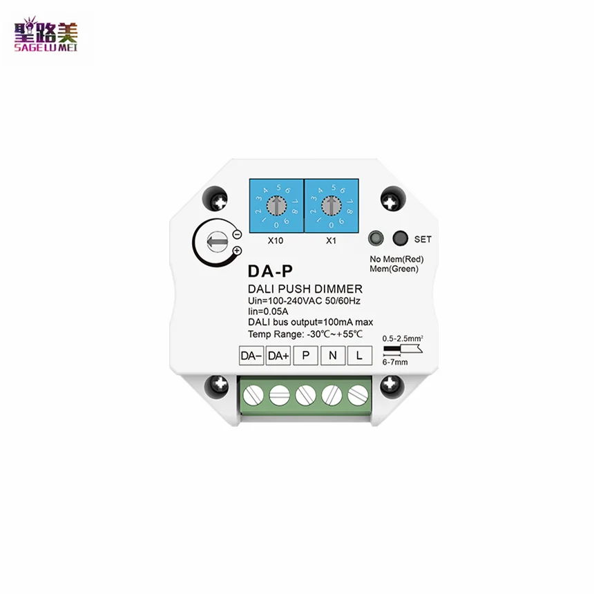 

100-240VAC Small DALI Dimmer Push Dim Controller Memory Function Address Program/Dim Speed Adjustable For DALI Drivers Ballasts