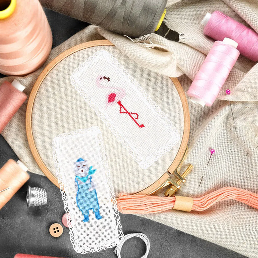 

5Pcs Cross Stitch Bookmark Kit Lace Trim Blank White Polyester Fabric DIY Embroidery Craft Handmade Bookmark for Reading Lovers
