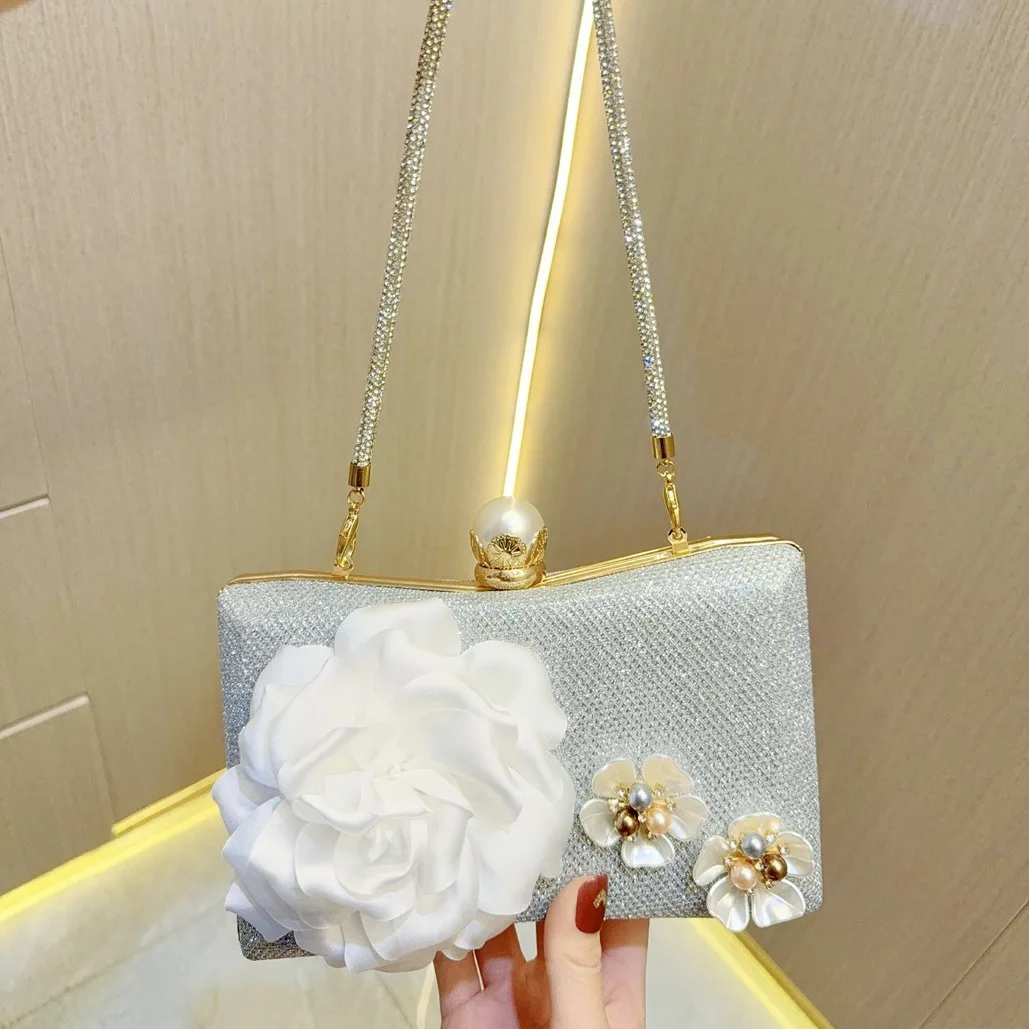

Luxury Floral Evening Bags Ladies Chain Shoulder Crossbody Bags Party Wedding Elegant Women Clutch Pearl Purse Handbags