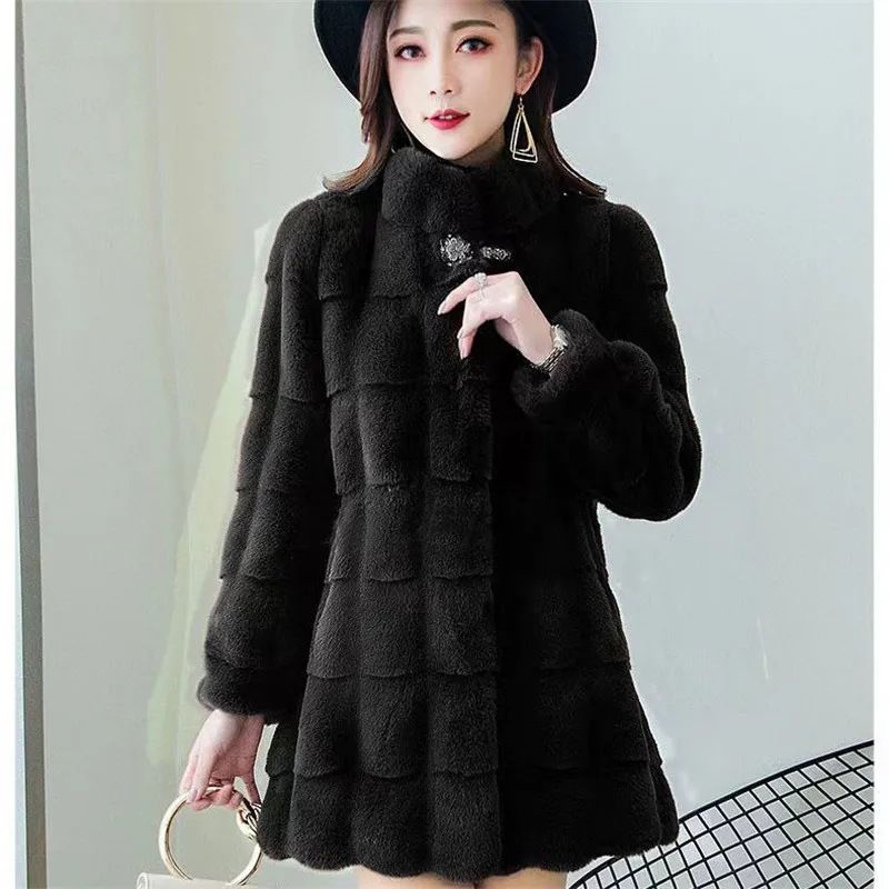 Autumn Winter Women\'s Faux Fur Coat New Mid-length Imitation Mink Coat Large Size Loose Soft Comfortable Fur Jacket 4XL