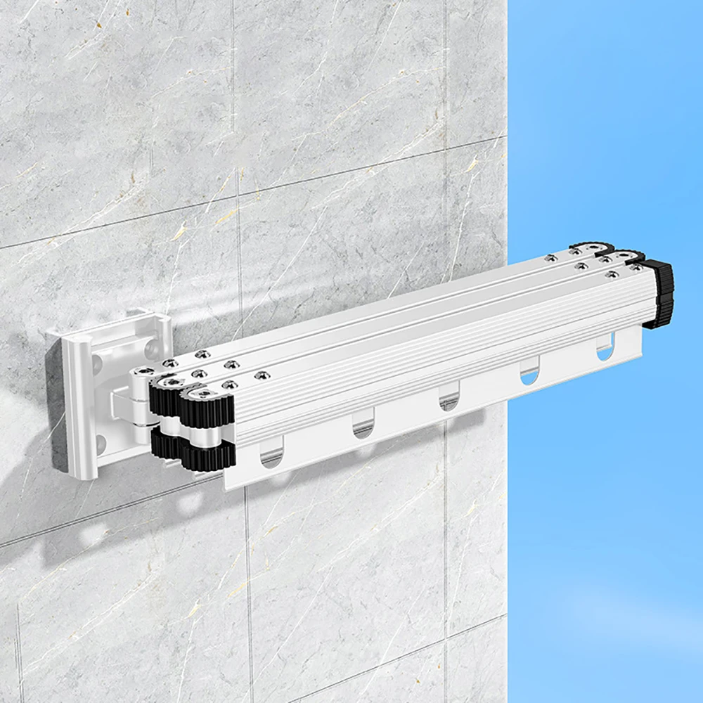 رائجة البيع طوي الملابس تجفيف الرف الغسيل قابل للسحب الحائط شماعات ملابس رف توفير المساحة شرفة رف معلق #3