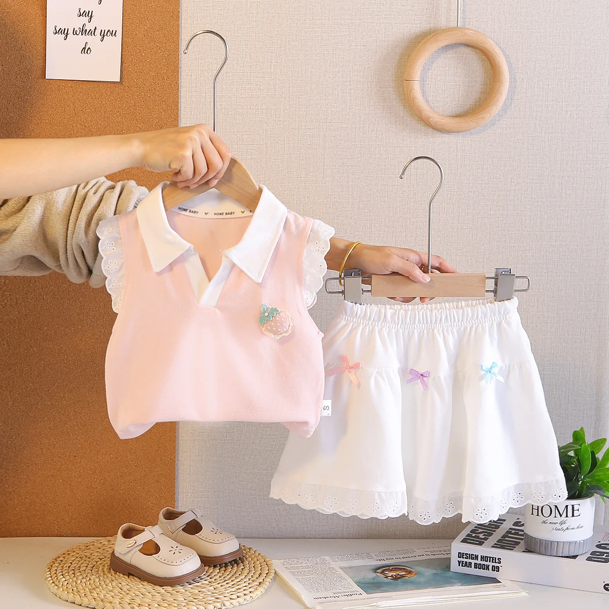 Toddler Girls Strawberry Decor Sleeveless Top and Lace Skirt 2PCS Set Kids Summer Sweet Outfits Baby Girl Fashion Clothing Set