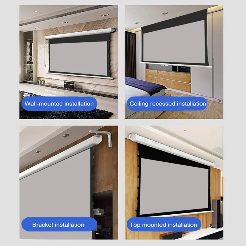 ALR 그레이 크리스탈 60-150인치 모터라이즈드 탭 텐션 프로젝터 스크린 고급형 사면 쉘 롱 스로우 프로젝터용 4K 3D