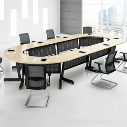 Table de réunion de bureau minimaliste moderne, épissage en acier et bois, table de formation circulaire pour les groupes