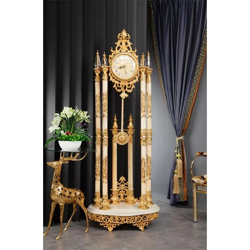 European luxury retro elegant design golden floor clock