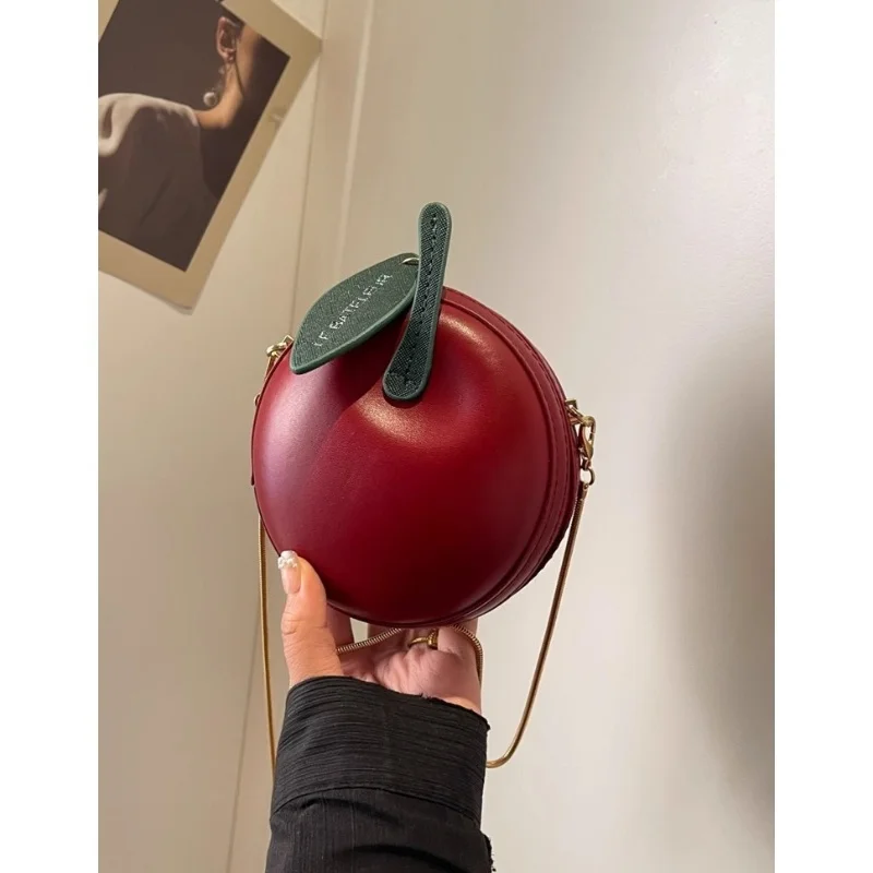 

Sweet Circular Bags for Women Creative Cherry Chain Crossbody Bag Small Handbags PU Leather Ladies Shoulder Purse New Trendy