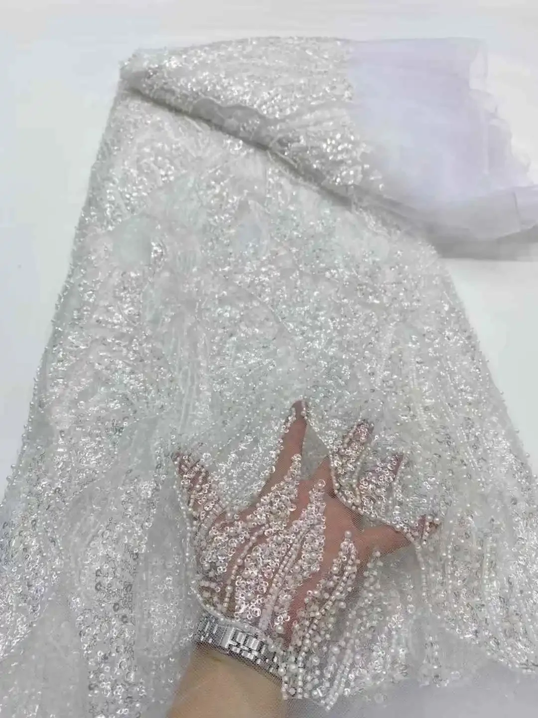 

Thirteen colors French Beaded Sequins Lace Fabric High Quality 5 Yard Mesh Tulle African Nigerian Wedding Dress for Women SZ739