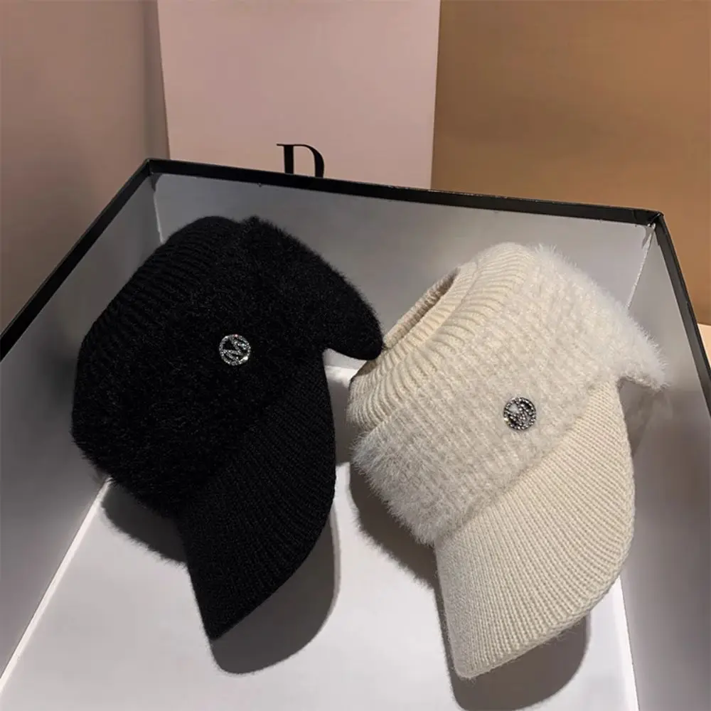 Winter Knit Earflap Hat For Women Solid Color Ear Protection Baseball Cap Outdoor Cycling Earmuff Caps Gorras Empty Top Caps