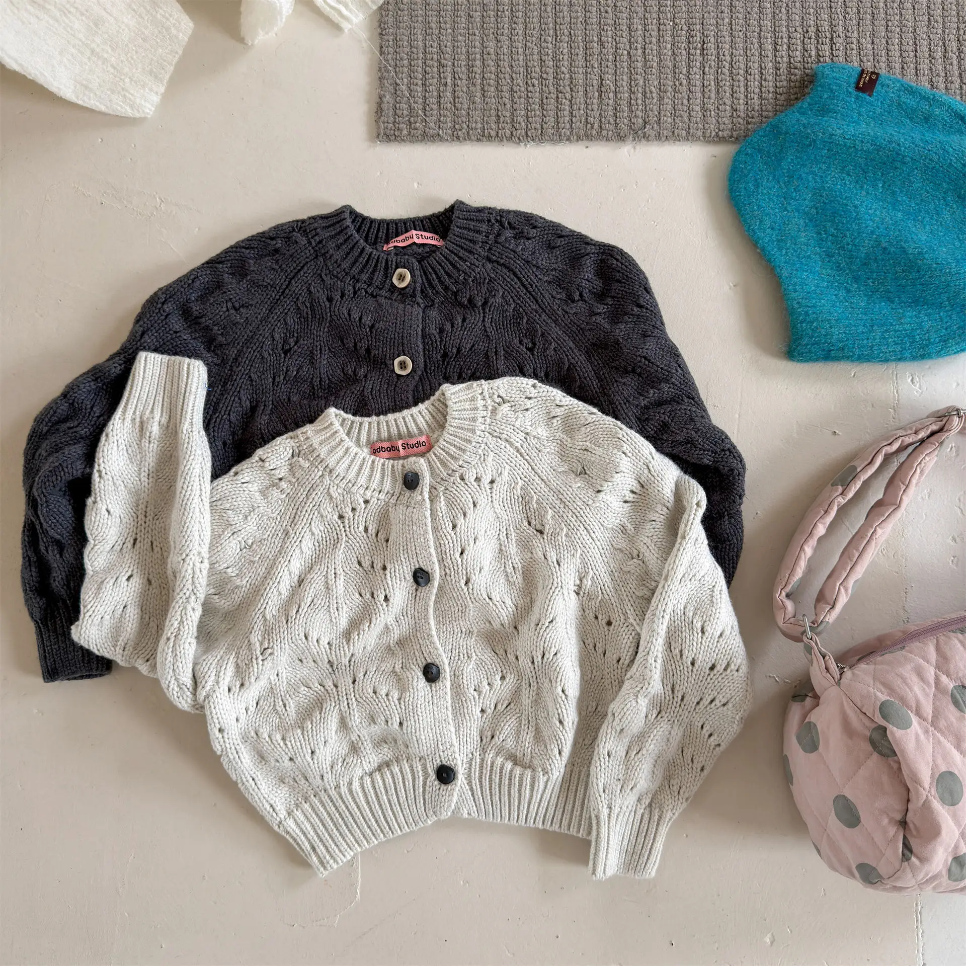 2026 Autumn New Children Casual Coat Solid Girls Knit Cardigan Kids Cotton Sweater Jacket Fashion Baby Loose Clothes