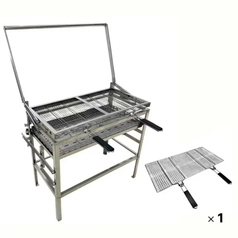 Stainless steel portable flip grill, height adjustable, easy to operate, modern design
